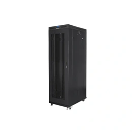 Lanberg rackszekrény (19", 42U, szabadon álló, 800x1200 mm, perforált ajtó, lapraszerelt, LCD kijelző, fekete)