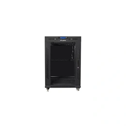 Lanberg szabadon álló rackszekrény (19", 15U, 600x800 mm, edzett üvegajtó, lapraszerelt, LCD kijelző, fekete)