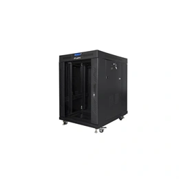 Lanberg szabadon álló rackszekrény (19", 15U, 600x800 mm, edzett üvegajtó, lapraszerelt, LCD kijelző, fekete)