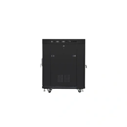 Lanberg szabadon álló rackszekrény (19", 15U, 600x800 mm, edzett üvegajtó, lapraszerelt, LCD kijelző, fekete)