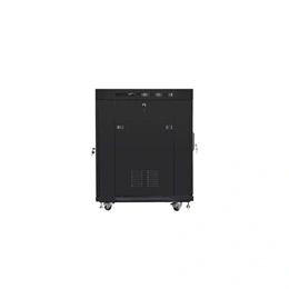 Lanberg szabadon álló rackszekrény (19", 15U, 600x800 mm, edzett üvegajtó, lapraszerelt, LCD kijelző, fekete)