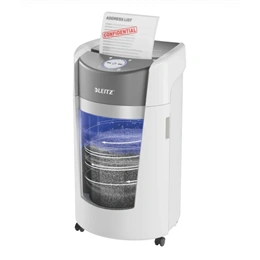 Leitz IQ OptiMax Office iratmegsemmisítő (35 l, 10 lap/80 g/m2, P-5, mikrokonfetti, 120 perc működés, fehér)