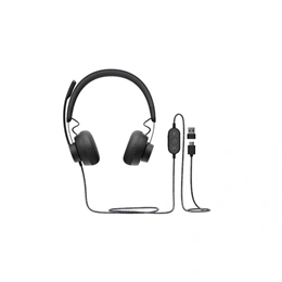 Logitech Zone Wired USB mikrofonos fejhallgató (vezetékes, hívás/zene, 1,9 m kábel, grafit)