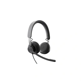 Logitech Zone Wired USB mikrofonos fejhallgató (vezetékes, hívás/zene, 1,9 m kábel, grafit)