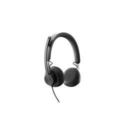 Logitech Zone Wired USB mikrofonos fejhallgató (vezetékes, hívás/zene, 1,9 m kábel, grafit)