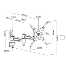 Multibrackets Flexarm 360 fali konzol (15-32", VESA 75/100/200, max 15 kg, dönthető, forgatható, fekete)