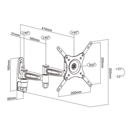 Multibrackets M VESA Flexarm 360 III falikonzol (15-32", VESA: 75x75/100x100/200x100/200x200, 15 kg, dönthető, forgatha