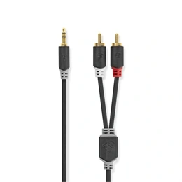 Nedis CABW22200AT100 sztereó audió kábel 3,5 mm sztereó jack - 2x RCA (10 m, aranyozott, antracit)
