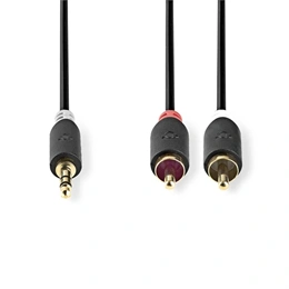 Nedis CABW22200AT100 sztereó audió kábel 3,5 mm sztereó jack - 2x RCA (10 m, aranyozott, antracit)