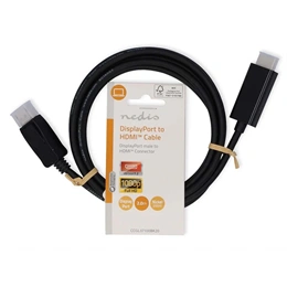 Nedis DisplayPort - HDMI kábel (DisplayPort dugó / HDMI dugó, 3 m, 1080p, DP 1.2, fekete)