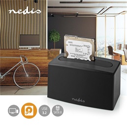 Nedis HDDUSB3210BK HDD/SSD dokkoló (egyrekeszes, 2,5"/3,5", SATA III, USB 3.2 Gen1, USB Type-A, fekete)
