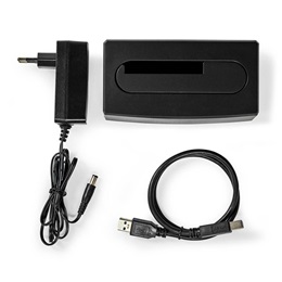 Nedis HDDUSB3210BK HDD/SSD dokkoló (egyrekeszes, 2,5"/3,5", SATA III, USB 3.2 Gen1, USB Type-A, fekete)