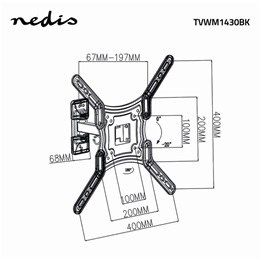 Nedis TVWM1430BK fali tartókonzol (23"-55", VESA 100x100..400x400, 30 kg, forgatható/dönthető, 2 forgáspont, fekete)