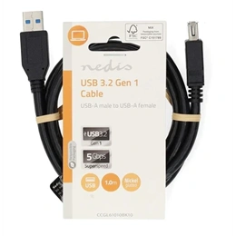 Nedis USB 3.2 toldó / hosszabbító kábel (USB A dugó / USB A aljzat, 5 Gbps, 1 m, USB3.1, USB3.0, USB2.0)