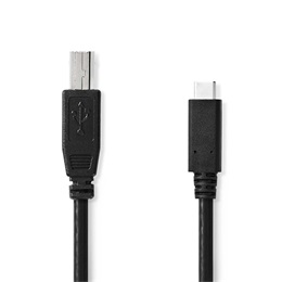 Nedis USB adatkábel (USB-C - USB-B, USB 2.0, 480 Mbps, 1 m, fekete)