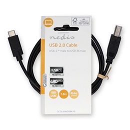 Nedis USB adatkábel (USB-C - USB-B, USB 2.0, 480 Mbps, 1 m, fekete)