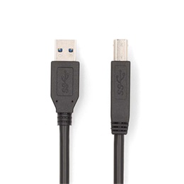 Nedis USB kábel (USB-A dugó / USB-B dugó, 2 m, USB 3.2 Gen 1, 5 Gbps, nikkelezett, fekete)