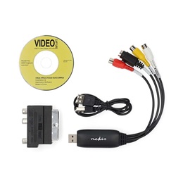 Nedis VGRRU101BK videó digitizáló (SCART, 3x RCA, S-Video bemenet, USB 2.0, 480p, Windows 7/8/10/11, fekete)