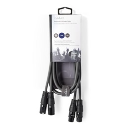 Nedis XLR audio kábel (2x XLR 3 tűs apa / 2x XLR 3 tűs anya, 1,5 m, szimmetrikus, sötétszürke)