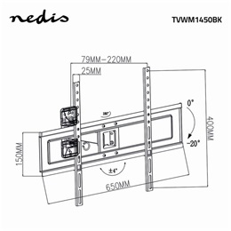 Nedis fali TV/monitor tartó konzol (37"-70", teljes mozgású, 35 kg, dönthető 20°, forgatható 170°, faltávolság 220 mm, k