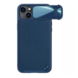 Nillkin CamShield Leather műanyag telefonvédő (ütésállóság, bőrhatású, kameravédő, sötétkék)