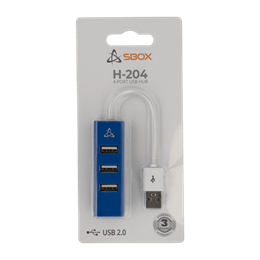 SBOX H-204 USB hub (4xUSB-A, USB 2.0, 480 Mbps, kábel 0,1 m, kék)