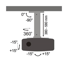 SBOX PM-18S mennyezeti projektor tartó konzol (360° forgatható, dönthető, terhelés 13,5 kg, magasságállítás 380-580 mm,