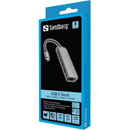 Sandberg USB-C dokkoló (HDMI, 2x USB-A, 2x USB-C, PD 100W, alumínium ház, 4K@60Hz)
