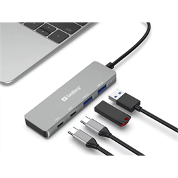 Sandberg USB-C hub (2x USB-A 3.0, 2x USB-C, 5Gbps, alumínium, ASW3410)