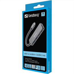 Sandberg USB-C hub (2x USB-A 3.0, 2x USB-C, 5Gbps, alumínium, ASW3410)