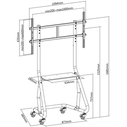 Techly ICA-TR38 gurulós padlóállvány TV-hez (60"-105", VESA 1000x600, max. 100 kg, fekete)