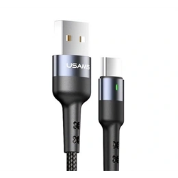 USAMS U26 adatkábel (USB - Type-C, 3A, gyorstöltés, törésgátló, LED jelzés, 100cm, fekete)