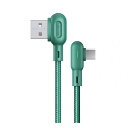 USAMS U57 adatkábel (USB - micro-USB, 2A, gyorstöltő, 90 fokos, cipőfűző, 120 cm, sötétzöld)