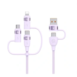 USAMS U85 töltőkábel 5in1 (Type-C/USB - Type-C/lightning/microUSB, 100W, PD gyorstöltő, QC gyorstöltés, 120cm, lila)